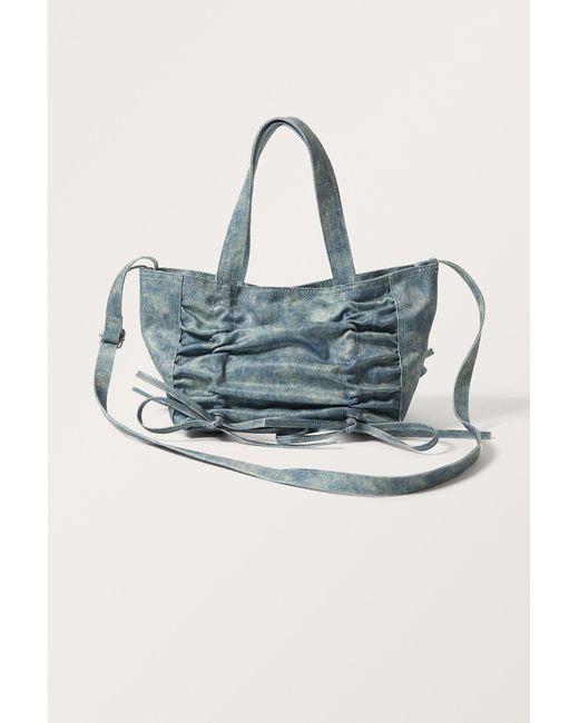 Monki Blue Denim-printed Bow Bag