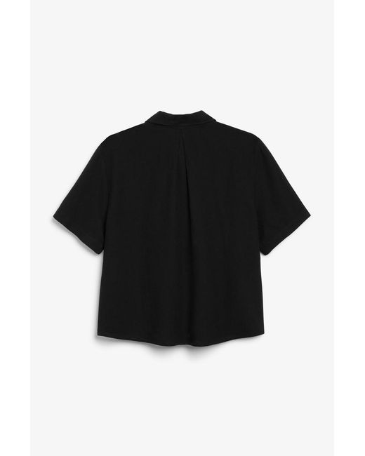 Monki Black Kurzärmeliges hemd aus leinenmischung