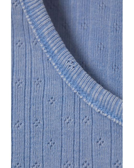 Monki Blue Soft Short-sleeved Pointelle Top