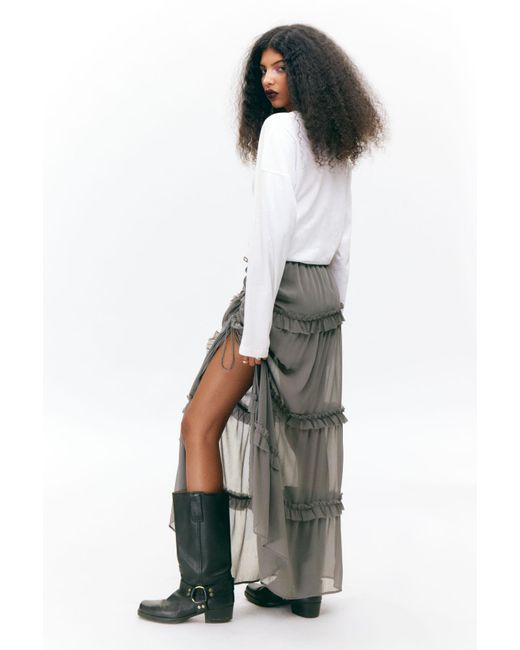 Monki Gray Tiered Frilled Maxi Skirt