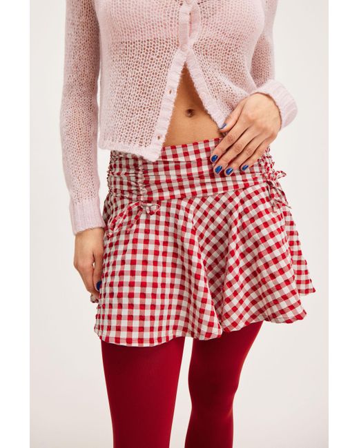 Monki Red Short Bow Detail Mini Skirt