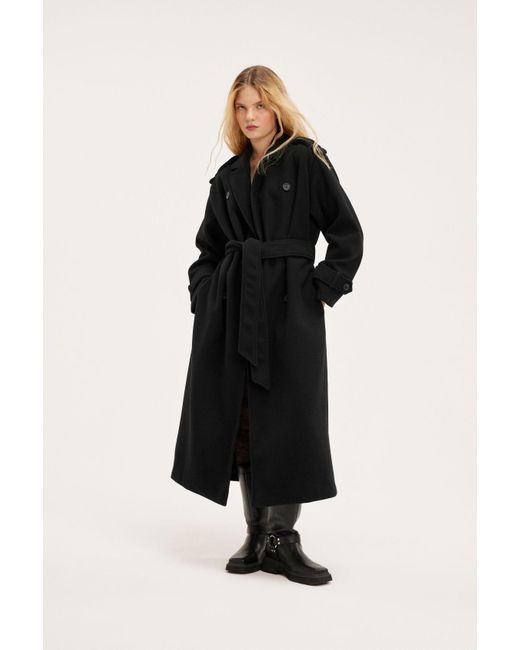 Monki Black Double Breasted Oversized Coat