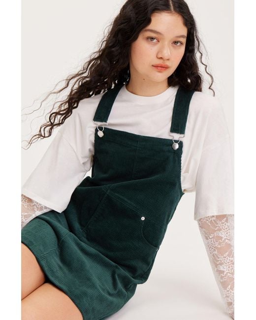 Monki Knee Length Corduroy Dungaree Dress in Green Lyst UK