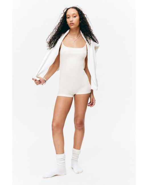 Monki White Ribbed Fitted Jumpsuit