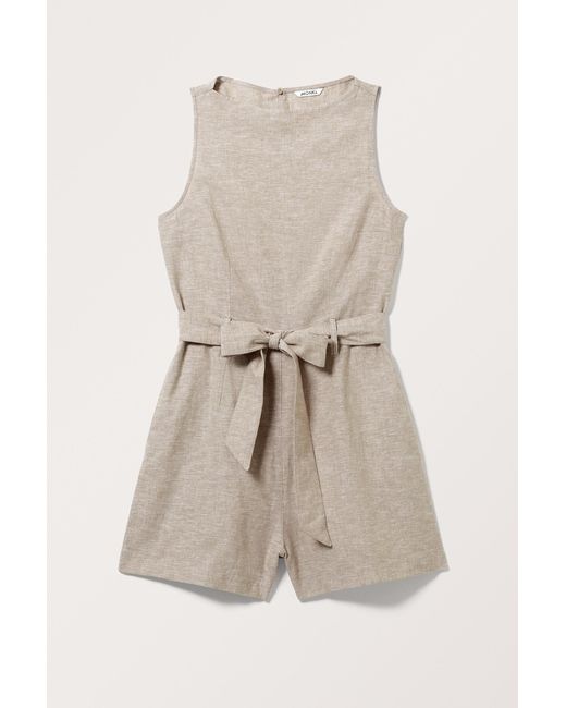 Monki Gray Sheer Linen Blend Mini Jumpsuit