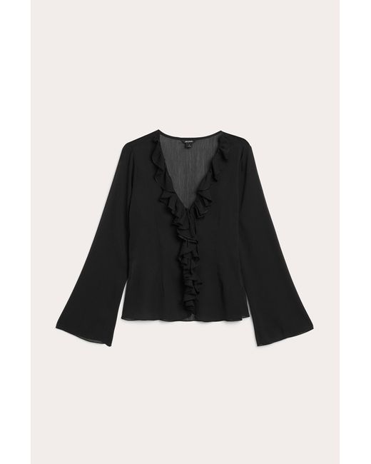 Monki Black Frilled Blouse With Bell Sleeves