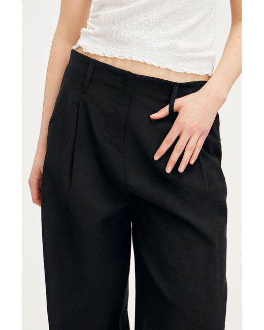 Monki Black Relaxed Linen Blend Trousers
