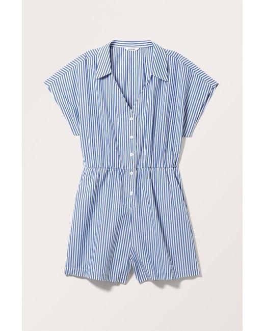 Monki Blue Short Sleeve Poplin Playsuit