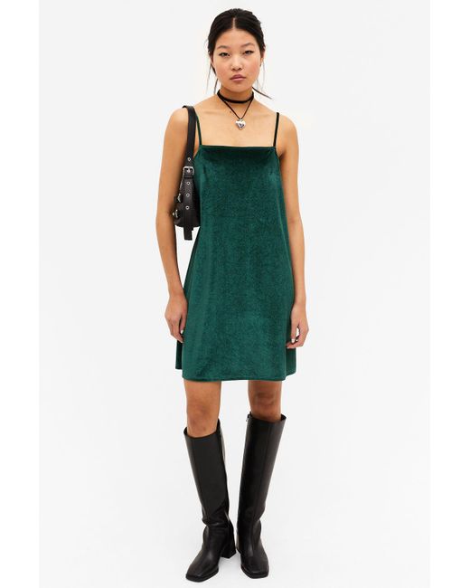 Monki Green Velvet Mini Slip Dress