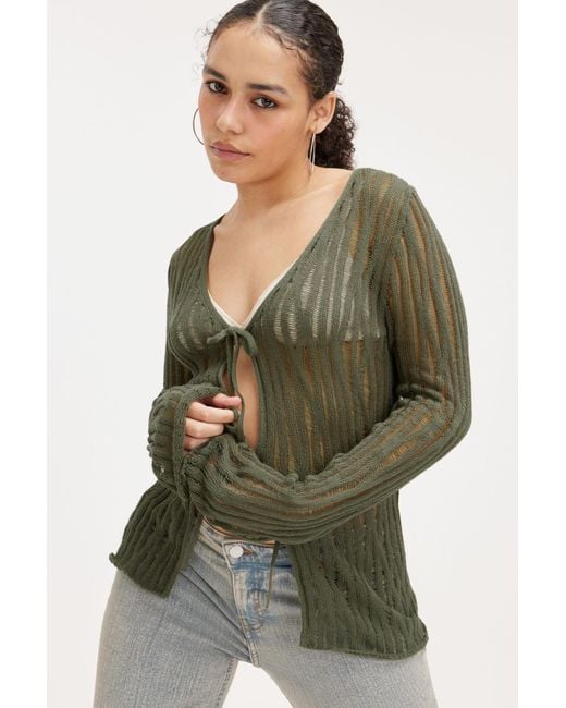 Monki Green Loose Fit Knitted Cardigan