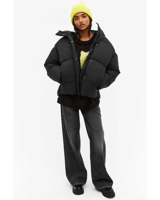 Monki Black Oversized Hooded Puffer Jacket