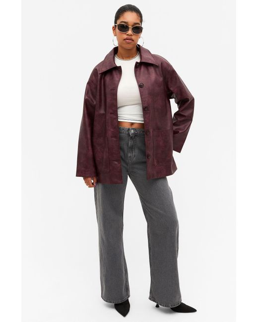 Monki Red Faux Leather Jacket