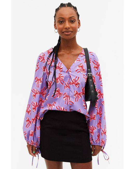 Monki Red Blouse With Tie Cuff Details