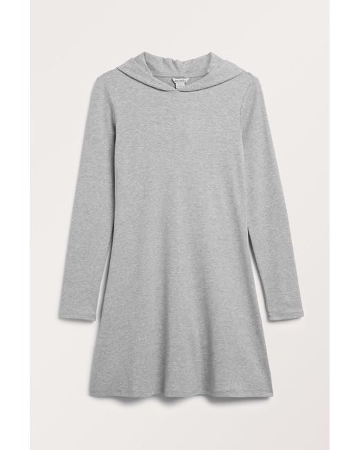Monki Gray Long Sleeve Hooded Mini Dress