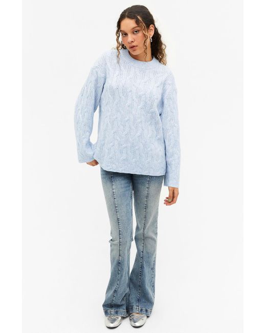 Monki Blue Oversized Cable Knit Sweater