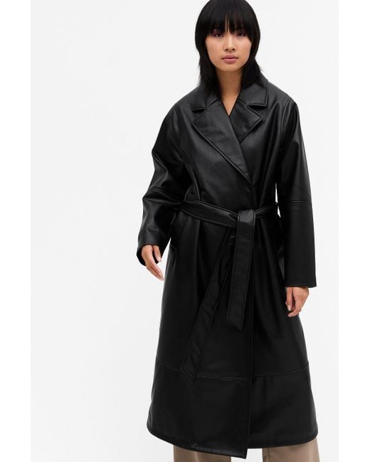 Monki Black Faux Leather Trench Coat
