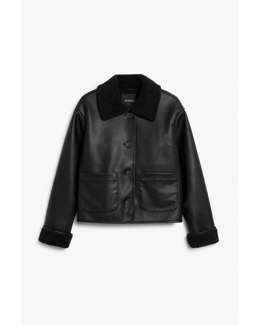 Monki Black Faux Leather Aviator Jacket