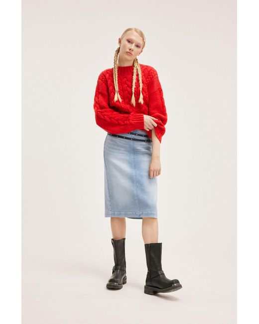 Monki Red Cable Knit Turtleneck Sweater