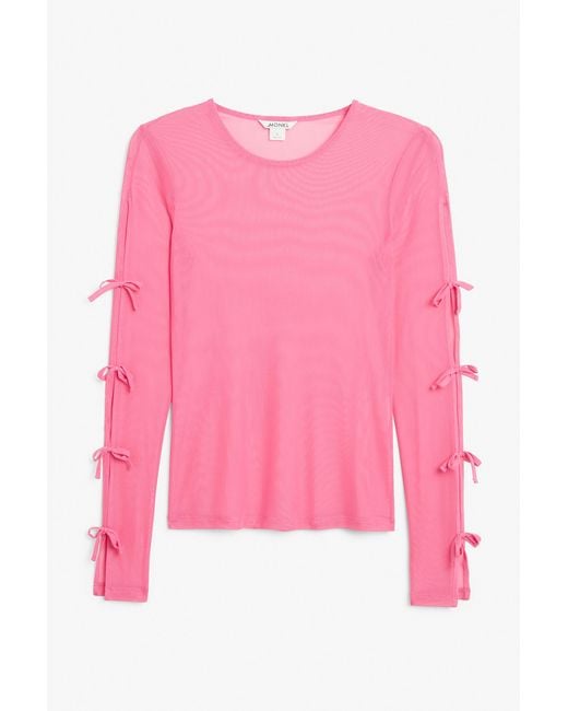 Monki Pink Long Sleeved Bow Mesh Top