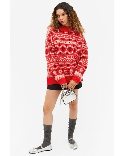 Monki Red Relaxed Soft Knit Sweater