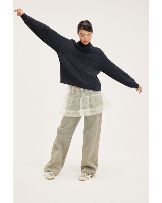 Monki Blue Vertical Knit Turtleneck Sweater