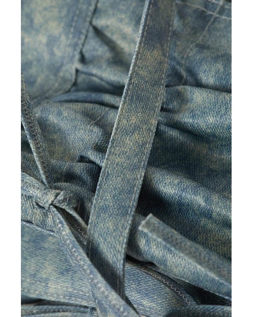 Monki Blue Denim-printed Bow Bag