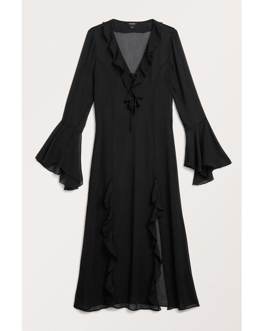 Monki Black Frilled Bell Sleeve Maxi Dress