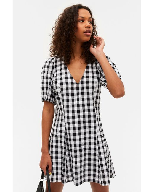 Monki Cotton Black Gingham Puff Sleeve 