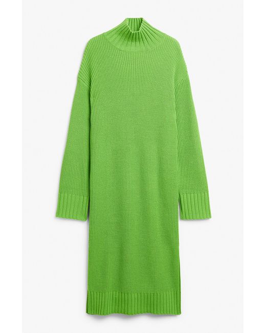 Monki Green Long Sleeved Rib Knit Midi Dress