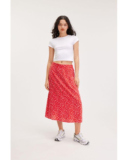 Monki Red Lightweight Midi Skirt