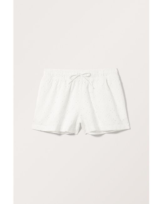 Monki White Mini Broderie Anglaise Cotton Shorts