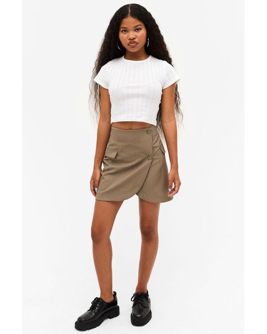 Monki Natural Mini Button-up Wrap Skirt