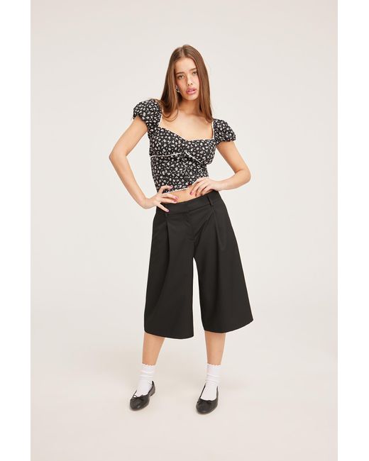 Monki Black Cropped Twill Suit Trousers