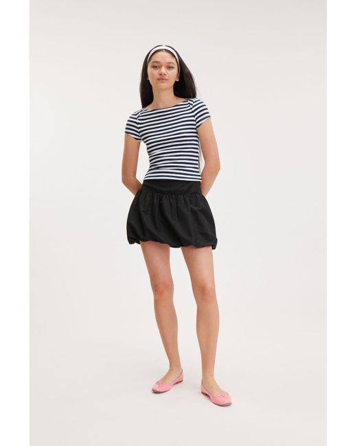 Monki Blue Rib Fitted Boatneck T-shirt