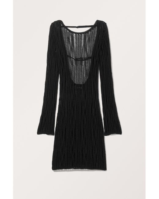 Monki Black Open-knit Long Sleeve Midi Dress