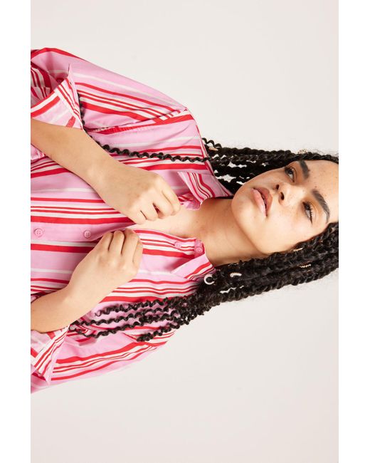 Monki Pink Short Regular Fit Striped Shirt