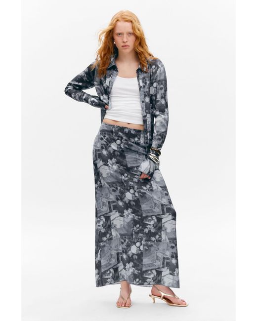 Monki White Printed Low Rise Maxi Skirt