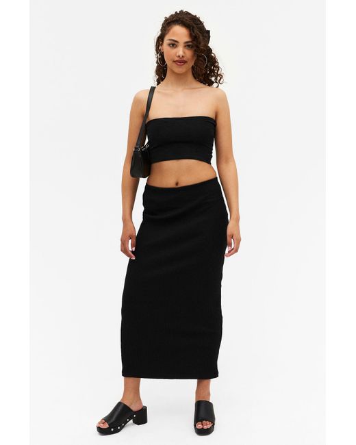 Monki Ribbed Tight Black Maxi Pencil Skirt | Lyst UK
