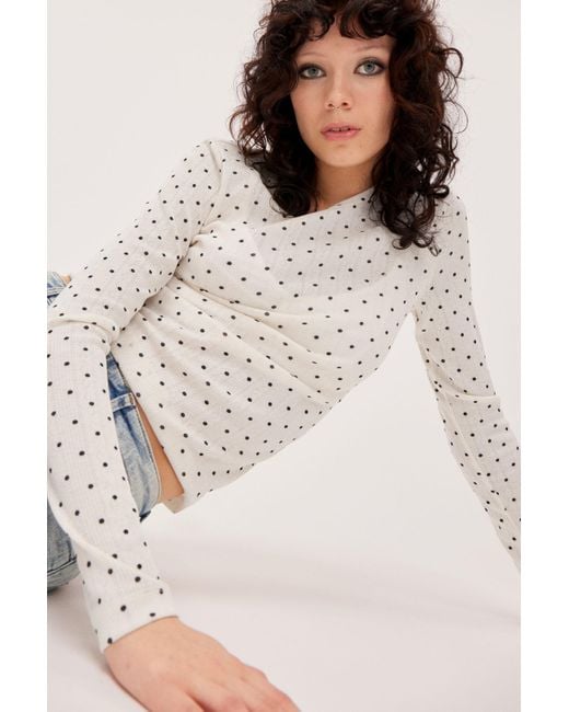 Monki White Sheer Fitted Long Sleeve Top