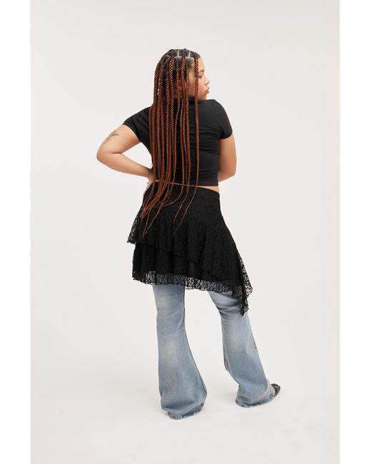 Monki Black Lace Ruffle Mini Skirt