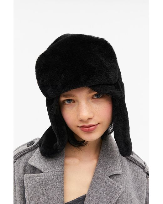 Monki Black Faux Fur Trapper Hat