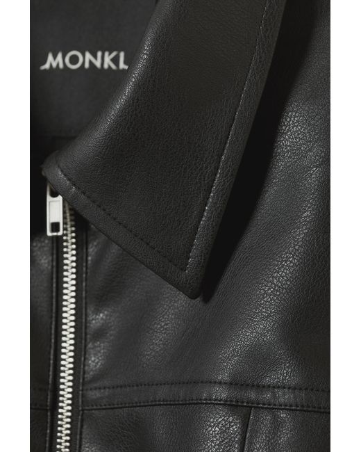 Monki Black Waisted Faux Leather Zip Jacket