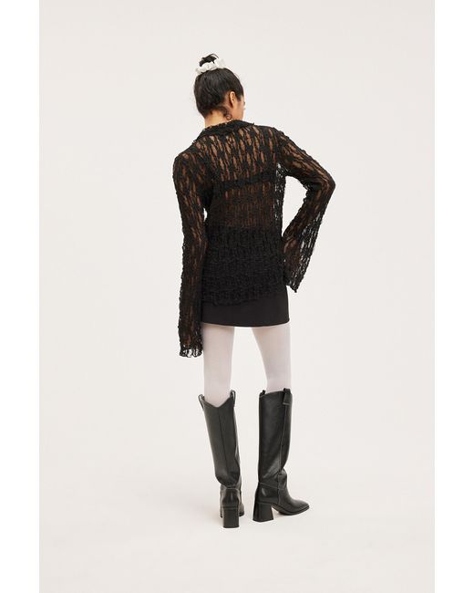 Monki Black Long Sleeved Structured Lace Shirt