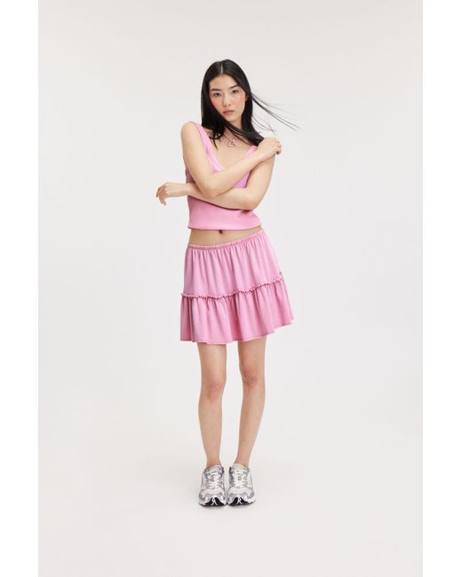 Monki Pink Washed Ruffled Mini Skirt