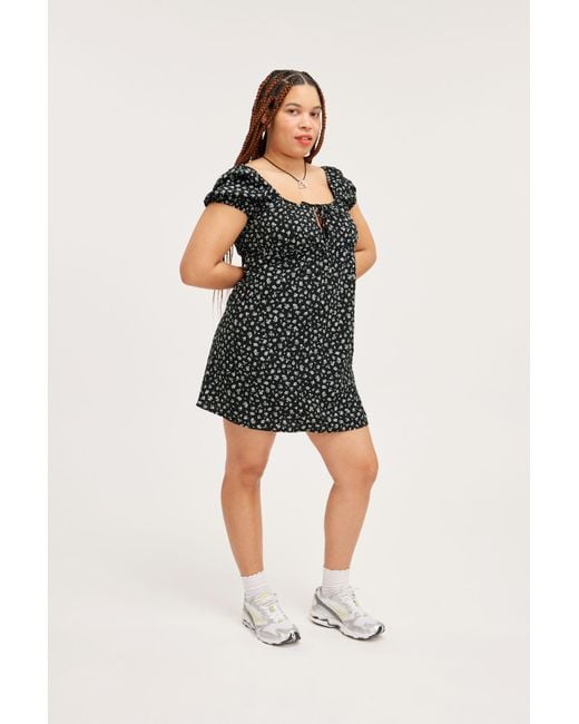 Monki Black Puffy Short Sleeve Mini Dress