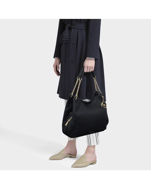 Michael Kors Women's Lillie Large Pebbled Leather Shoulder Bag - Black 