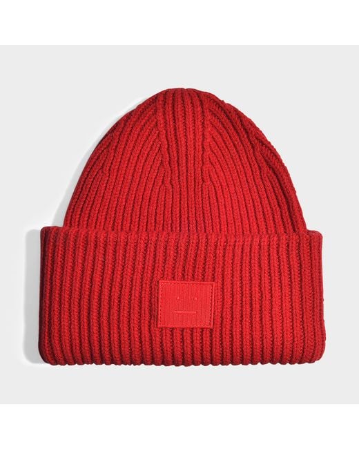 Acne Pansy N Face Beanie In Ruby Red Wool