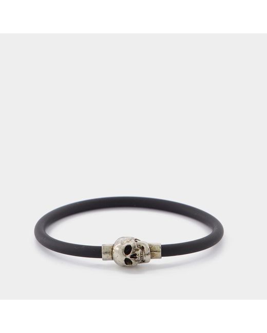 Alexander McQueen Metallic Cord Rubber Skull Bracelet for men