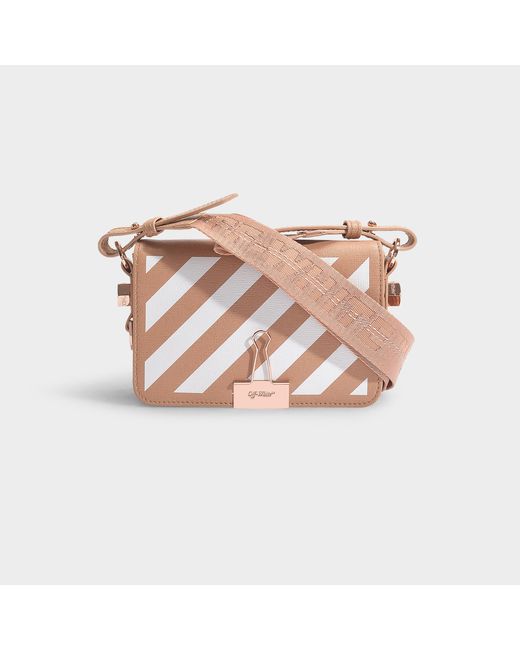 Off-White c/o Virgil Abloh Pink Diag Mini Flap Bag In Nude And White Calfskin