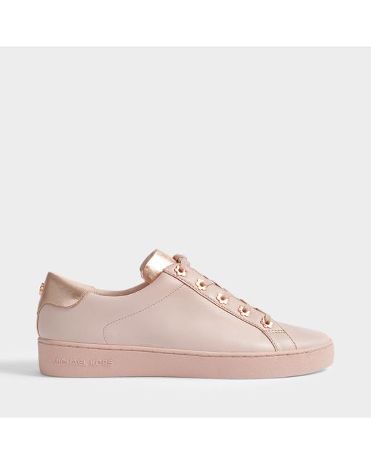 MICHAEL Michael Kors Irving Sneakers With Flower Detail In Soft Pink Vachetta Metallic Nappa Leather